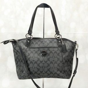 Coach Peyton Crossbody Shoulder Tote Handbag Purse Medium Black Gray W/Strap